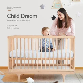 

Luxury Multifunctional Solid Wood Baby Cribs 6 In 1 Study Desk Drawing Board Game bed Log European Style Baby Newborn Kids Bed