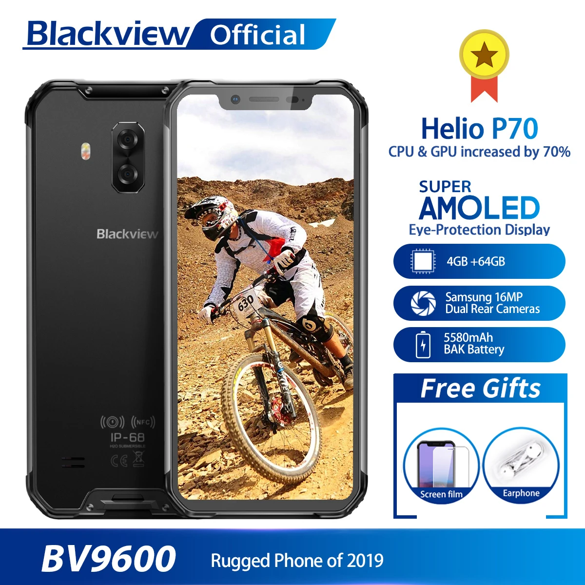 Мобильный телефон Blackview BV9600 водонепроницаемый Helio P70 на базе Android 9.0 4 ГБ+64 ГБ AMOLED