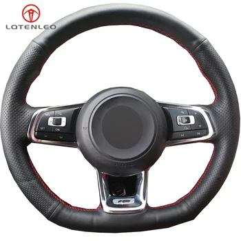 

LQTENLEO Black Artificial Leather Car Steering Wheel Cover for Volkswagen Golf 7 GTI Golf R MK7 VW Polo GTI Scirocco 2015 2016
