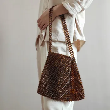 

23x26CM Retro Amber Beads Shoulder Bag a5961
