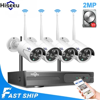 

Hiseeu 1080P 8CH Outdoor CCTV Security IP Camera System Wireless CCTV System wifi 1TB 4pcs 2MP NVR IR-CUTVideo Surveillance Kit