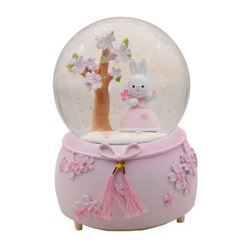 

Creative Music Box With Tassel Knot Flower Tree Crystal Ball Miniature Model Home Decoration Accessories Rabbit With Skirt Gifts
