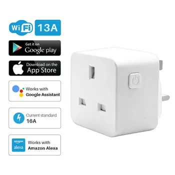 

Smart UK Plug Wifi Smart Socket Timer Switch Outlet 13A No HUB Required Voice APP Control Work With Alexa Google Home Mini