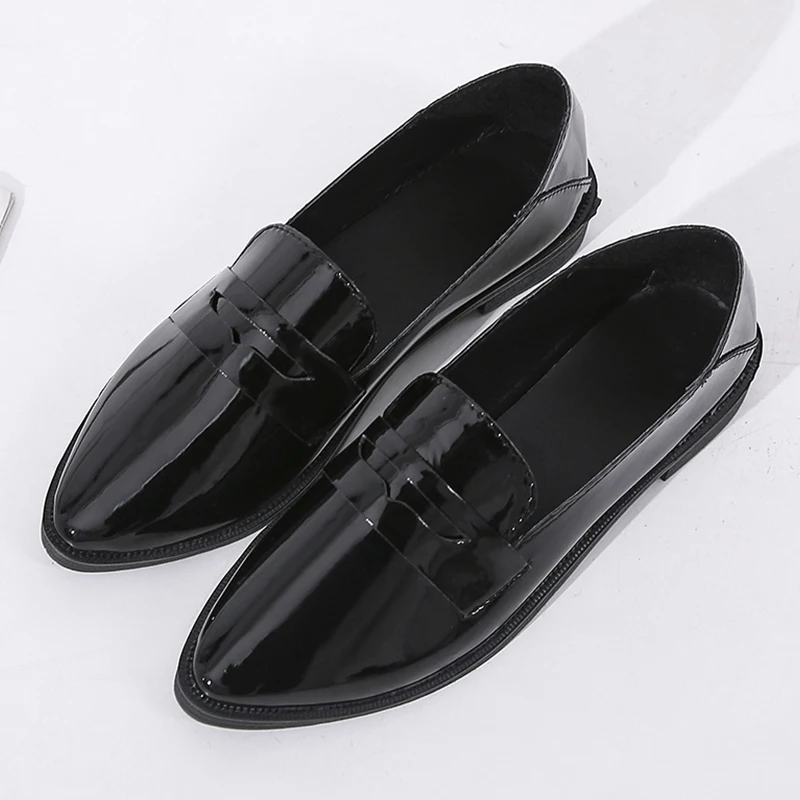 

Classic Black Leather Flats Shoes Woman Fashion Casual Pointed Toe Oxford Spring Comfort Women Loafers Boat Shoes Beige Brown