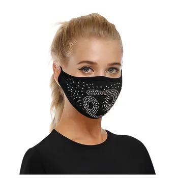 

Unisex Adults Rhinestone Mask Mascarilla Breathable Washable Fabric Masks Reusable Fashion Black Mouth Mask Cover Tapabocas
