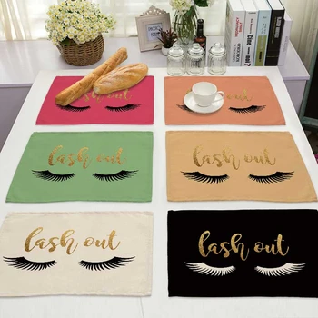 

Color Eye Lash Letter Pattern Cotton Linen Pad Dining Table Mats Coaster Bowl Cup Mat Pattern Kitchen Placemat Home Decor ML0017