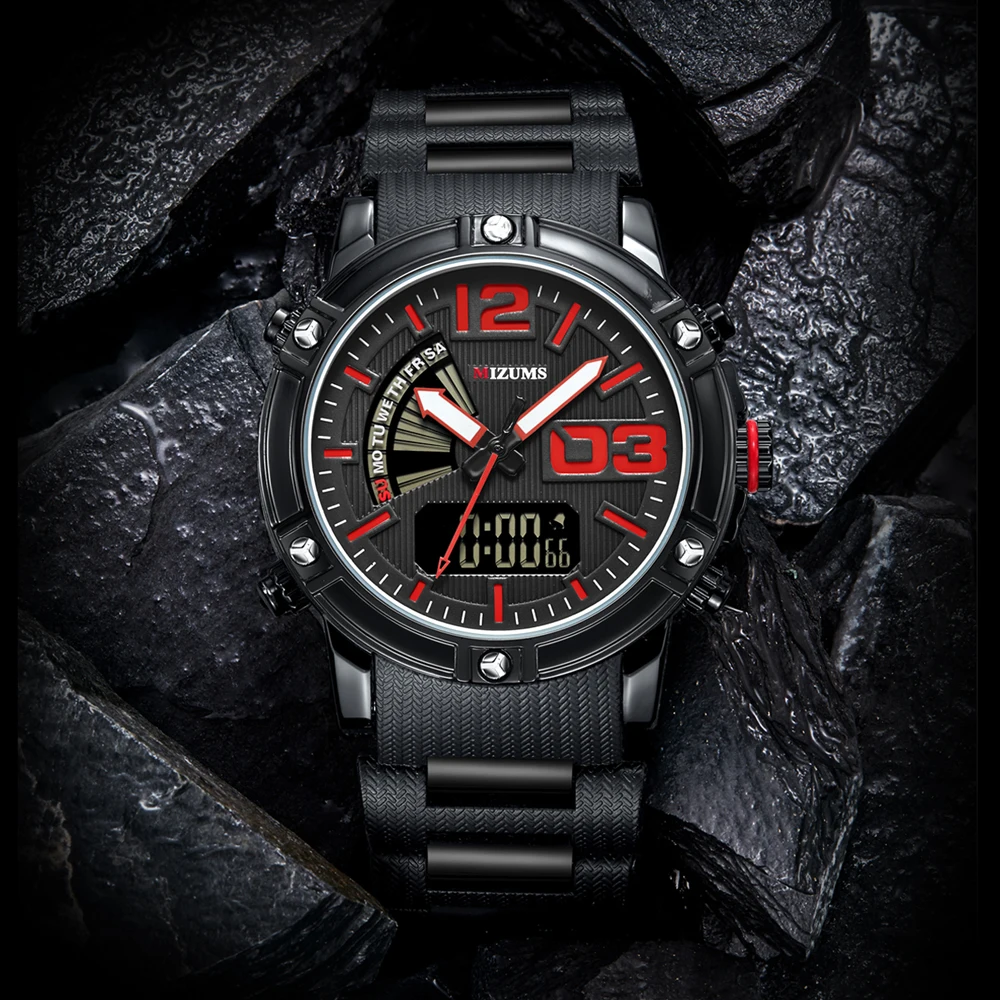 MIZUMS Quartz Analog Digital Sport Watch Men Waterproof Week Display Military Wrist Watches for Man Relogio Masculino Male Clock 8