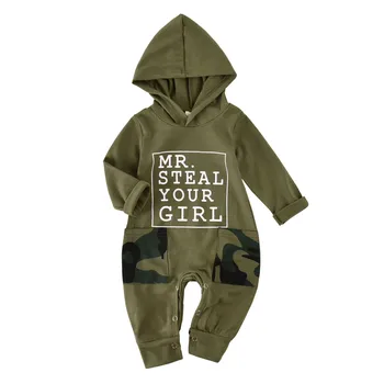 

infant baby boys autumn long sleeve hooded letter Camouflage rompers toddler kids jumpsuits newborn boy sunsuits 0-18M