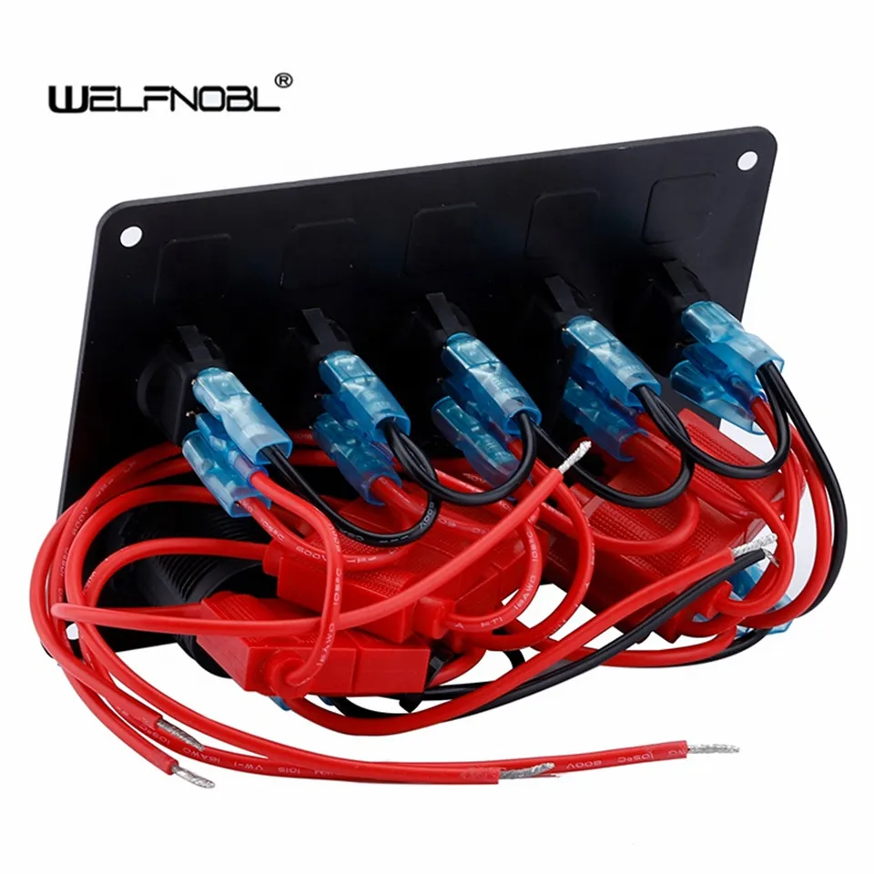 5 Gang ON-OFF 토글 로커 스위치 컨트롤 패널 디지털 전압계 2 USB 충전기 12/24V 자동차 해양 보트