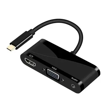 

AMS-USB C to HDMI VGA AUDIO Adapter, USB 3.1 Type C to 4K HDMI 1080P VGA and 3.55mm Audio Converter Dual Screen for MacBook Pro