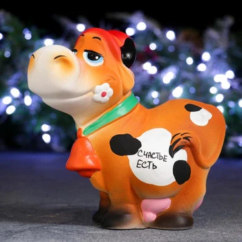 

Piggy bank "Symbol of the year: Cow in a hat - There is happiness" 18x19cm 5141197