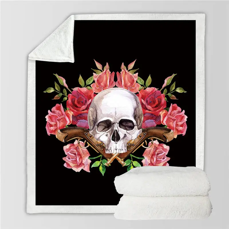Skull15 BeddingOutlet, сахарное одеяло с черепом для кроватей, цветочные розы, тонкое одеяло, модное покрывало, 130x150 см, Флисовое одеяло - Цвет: Skull15