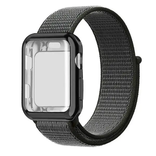 Ремешок для часов apple Watch band Спортивная петля correa apple watch 4 3 iwatch band 38 мм 42 мм 44/40 мм нейлоновый браслет+ чехол для часов - Цвет ремешка: Dark olive