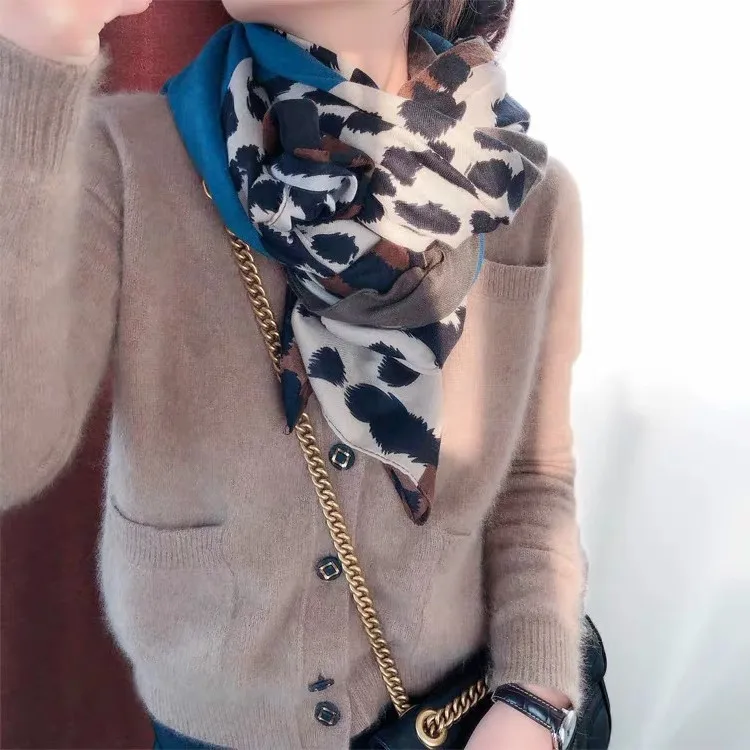 KYQIAO bufandas invierno mujer шарф женский модный зимний шарф женский испанский стиль модный длинный синий Леопардовый шарф