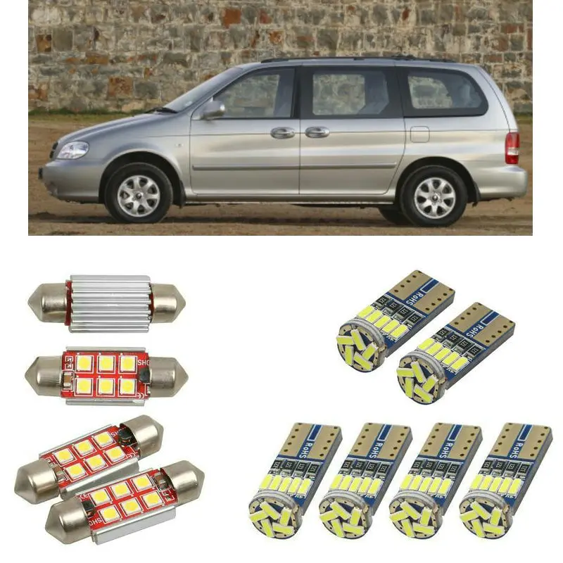 Внутренние светодиодные автомобильные фонари для Kia sedona mk2 gq, лампы для автомобилей, Освещение номерного знака 6 шт