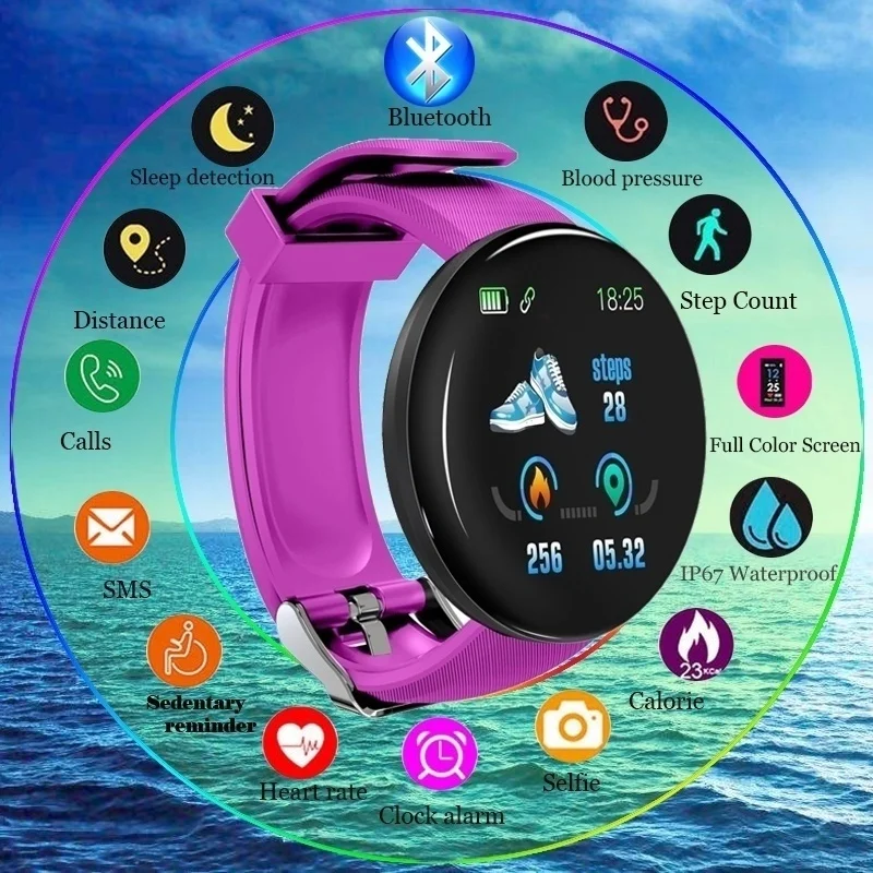 D18 Smart Watch IP67 Waterproof Heart Rate Men Blood Pressure Sport Smartwatch Oxygen Sports | Электроника