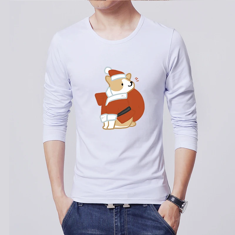 

New Fashion Squirrel Printed T Shirt Mens O Neck Street Wear Tops Trends White Loose Cool Korean Long Sleeve Tshirts Men Clothes