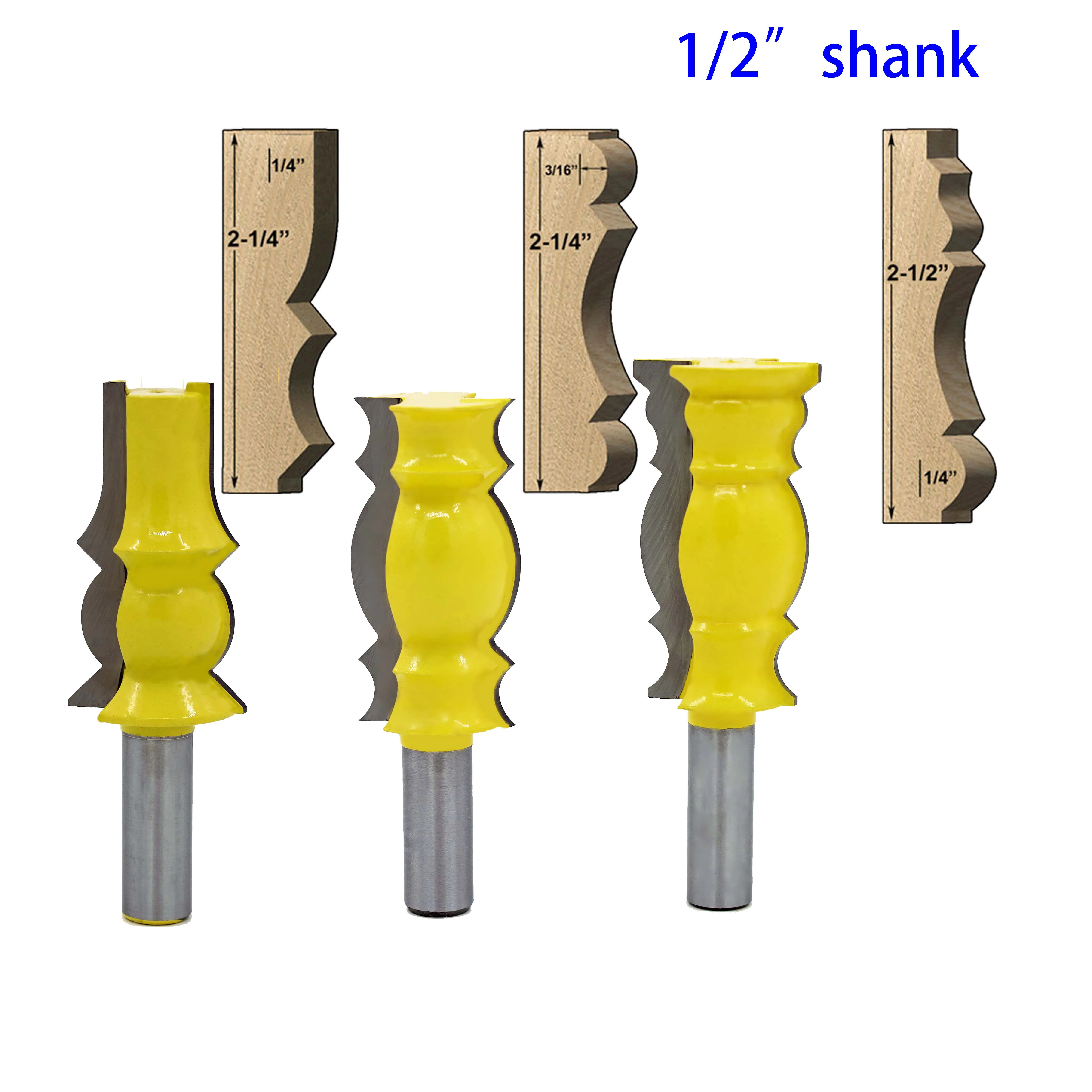 

3 Pc. Crown Molding Router Bit Set - 1/2" Shank Line knife Woodworking cutter Tenon Cutter for Woodworking Tools