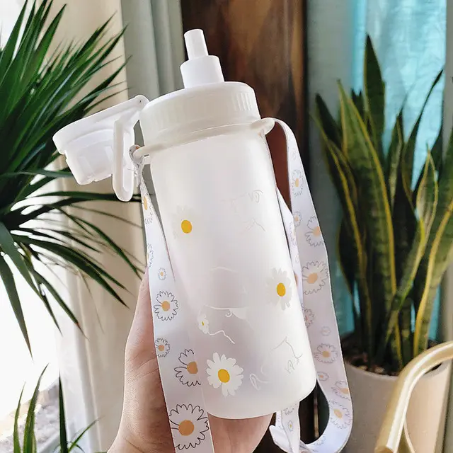 500ml Kawaii Small Daisies Milk Water Bottle With Straw Portable Leakproof Frosted Glass Fashion Cute Drinking Coffee Cup 1