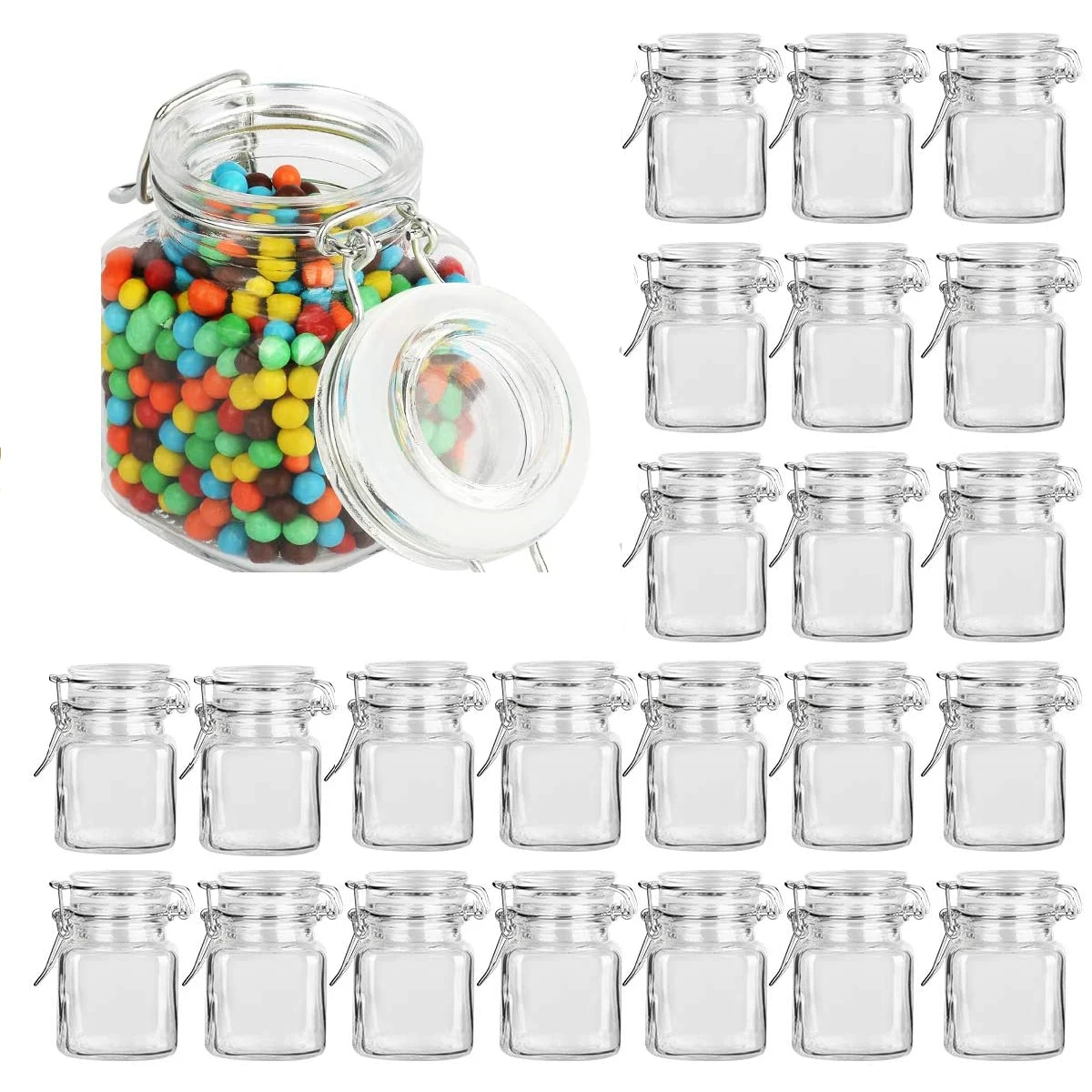 3 Oz 100ml Airtight Seal Mini Glass Jar Different Colors of Rubber Gasket  Kitchen Hinged Lid Square Glass Jar Versatile Container for Herbs and  Spices - China Food Storage Containers and Glass