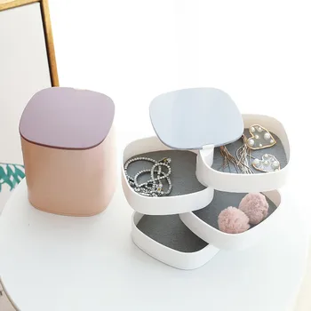 

Hot Rotatable Jewelry Storage Box, 4-Layer Holder, Makeup Necklace Creative Desktop Decorative Small Container with Mirror