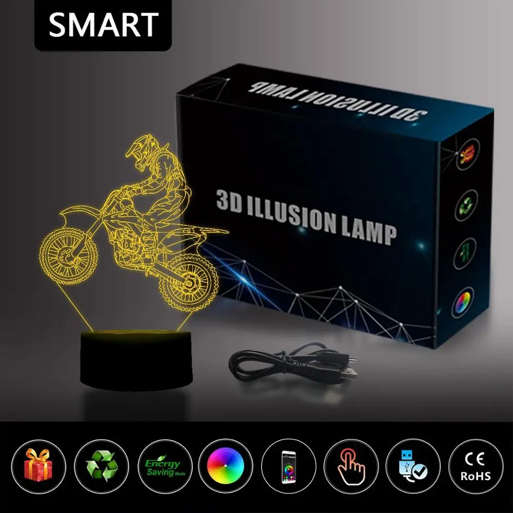 NiteApps 3D внедорожный мотоцикл ночник настольная Иллюзия украшение лампа подарок на день рождения приложение/сенсорное управление