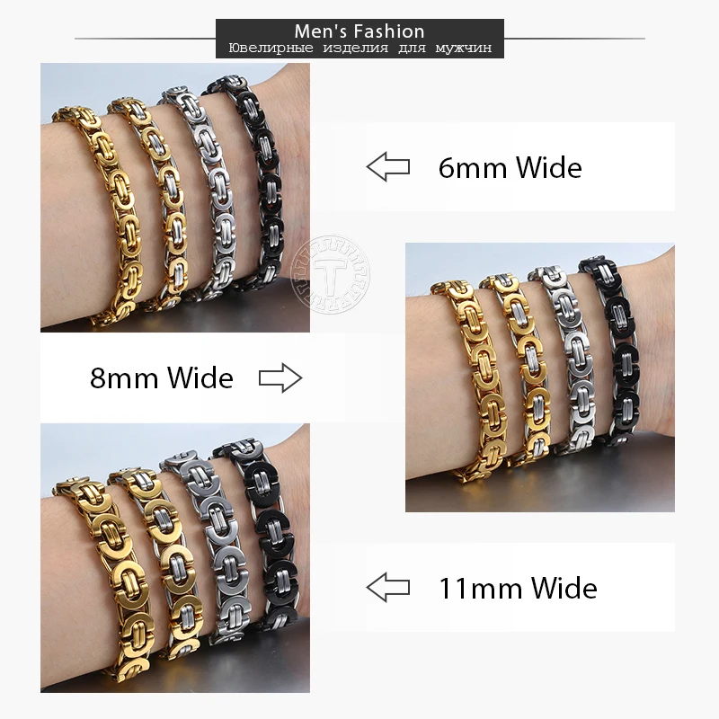 Davieslee Byzantine Chain Bracelet for Men Gold Black Silver Color Stainless Steel Mens Bracelets Jewelry 6/8/11mm LKBM31 chain bracelet stainless steel bracelets stainless steel jewelry
