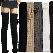 

2021 New Fashion Casual Women Warm Winter Knitted Leg Warmers Knitted Socks Crochet Long Boots Socks With Hairball