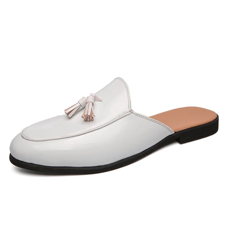 YOUQIJIA 2020 Luxury Brand Patent Leather 38~46 Slippers Men Flip Flops Sandals Classic Mules Slides Outdoor Man Tassel Shoes | Обувь