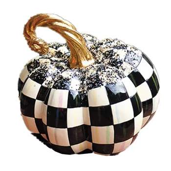

Country Colored Drawing Yayoi Kusama Black And White Plaid Pumpkin Resin Statue Simulation Plant Home Courtyard Decoration X3492