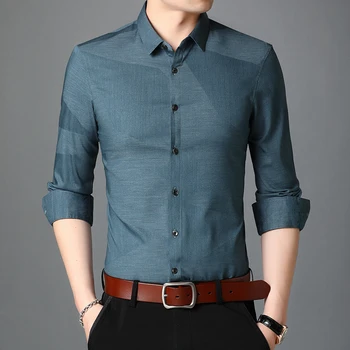 

2020 Spring New Men's Long-sleeved Shirt High-quality Business Casual Printed Shirt Men Slim Fit Male Shirts