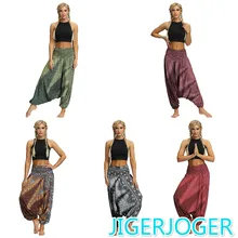 JIGERJOGER 2019 New SUMMER thin 3D Print Loose plus Large Size Baggy Pants Lantern wide Leg Pants Peacock feather Thai Boho pant