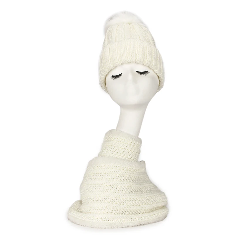 Yo-Young, 2 шт., женская зимняя вязаная шапка, шарф для девочек, теплая шапочка-бини с помпоном, шапочки с помпоном, шапки, шапка для женщин