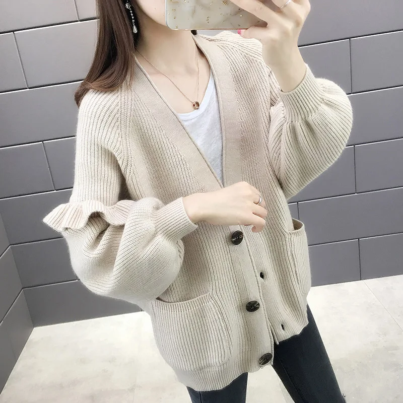 ^*Best Offers fashion Single Breasted Sweater women 2019 Autumn new Loose Knitted Cardigans Casual V-Neck Long sleeve Sweater women