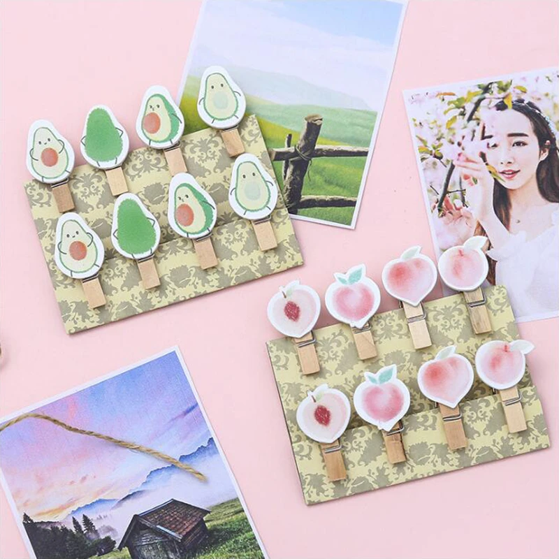 Avocado Series Wooden Rope Clip Series Folder Office Stationery And School Supplies 8PCS/Bag