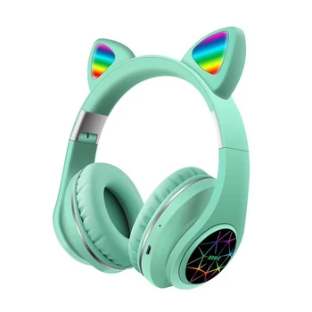 

Colorful Wireless Bluetooth 5.0 Headphones Cute Cat Sports Music Headsets Support TF Card For IOS Android Phone Kids Girls Gift