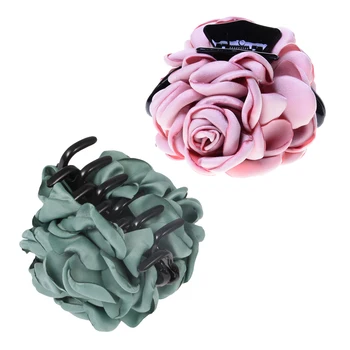 

2 Pieces Fashion Vintage Fabric Rose Flower Large Hair Clamp Claw Clip Accessories