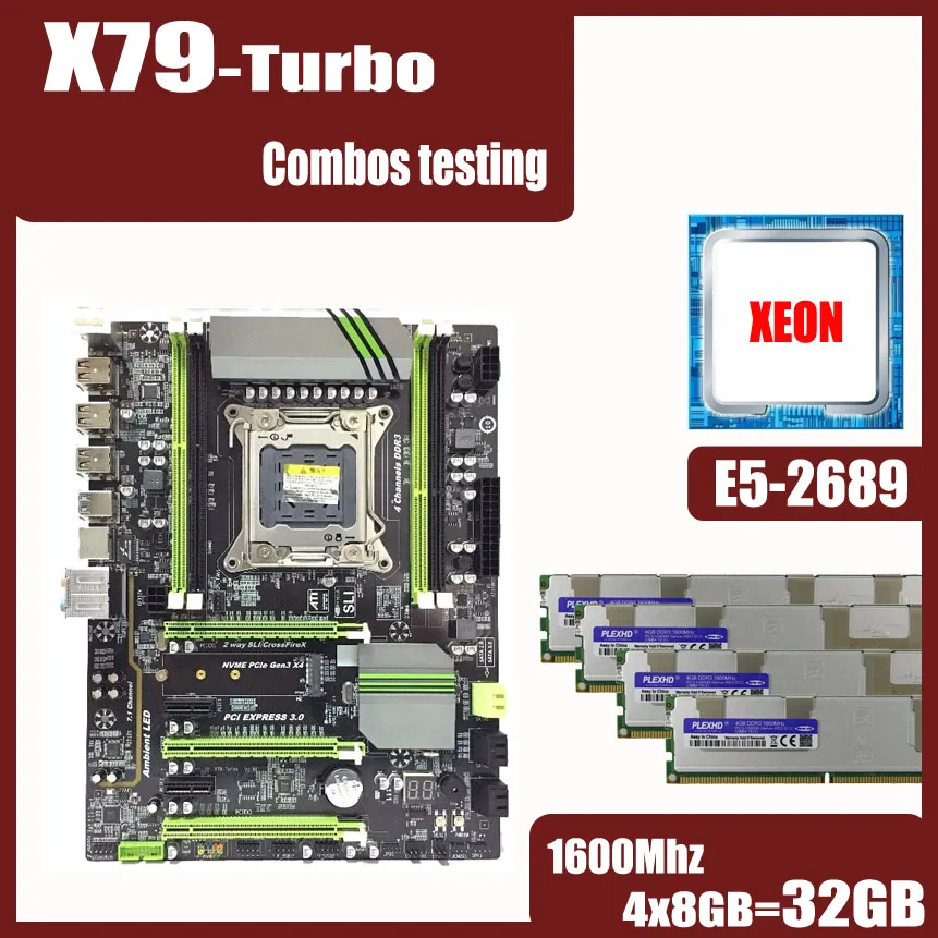 Материнская плата X79 Turbo LGA2011 ATX combos E5 2689 cpu 4 шт. x 8 ГБ = 32 ГБ DDR3 ram 1600 МГц PC3 12800R PCI-E NVME M.2 SSD