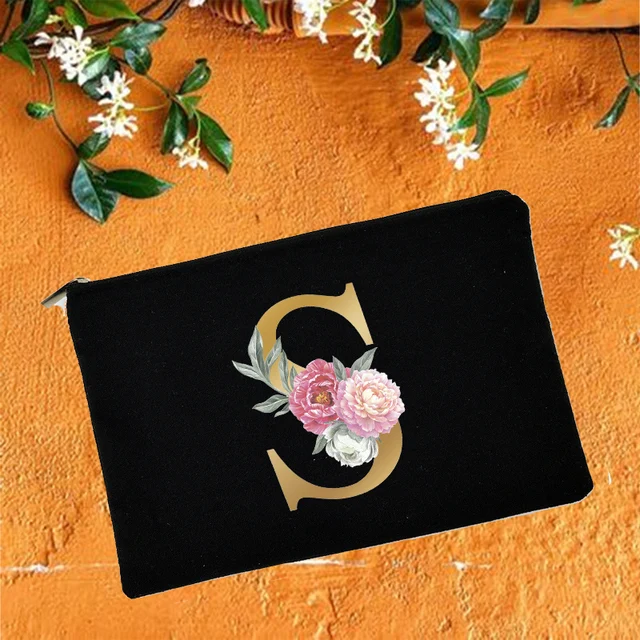 Bridesmaid Makeup Bags Floral Alphabet Print Cosmetic Case Bridal Party Make Up Pouch Necessaries Lady Tote Purse Wedding Gifts W05727-TBBK-D