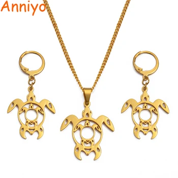 

Anniyo Hawaii Jewelry sets Turtle Pendant Necklaces Earrings Kiribati Chuuk Micronesia Guam Tortoise Women Girls #132121