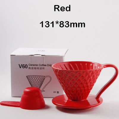 Керамические фильтры для кофе V60 кофейные капельные фильтры чашка Алмазная форма пивоварня для кофе капельный конус фильтр постоянный 1-4чашки - Цвет: Red(1-2 Cups)