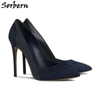 

Sorbern Mature Splicing Women Pump High Heel Stilettos Navy Blue Heels Slip On Black Heel Custom Shoes Luxury Designer 2020 New