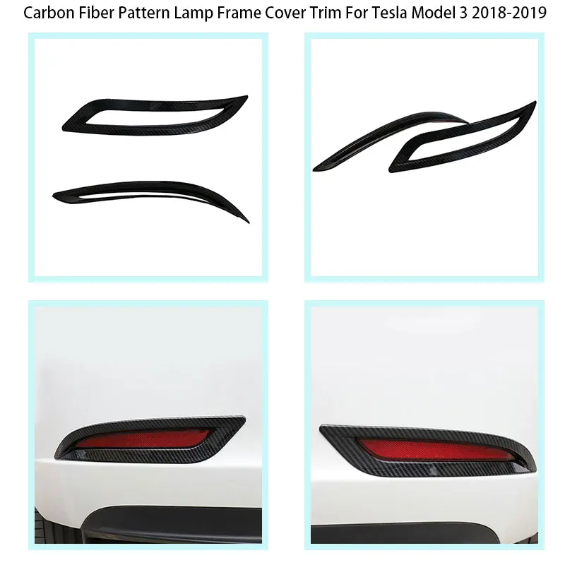 

For Tesla Model 3 ABS carbon fiber Pattern Rear Tail Fog Light Lamp Cover Trim 2018 2019