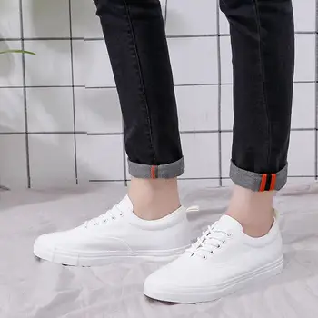 

Hot Sale Men's Canvas Shoes Fashion Autumn Black White Men Casual Shoes Lace-up Breathable Men Sneakers size 39-44 Dec3