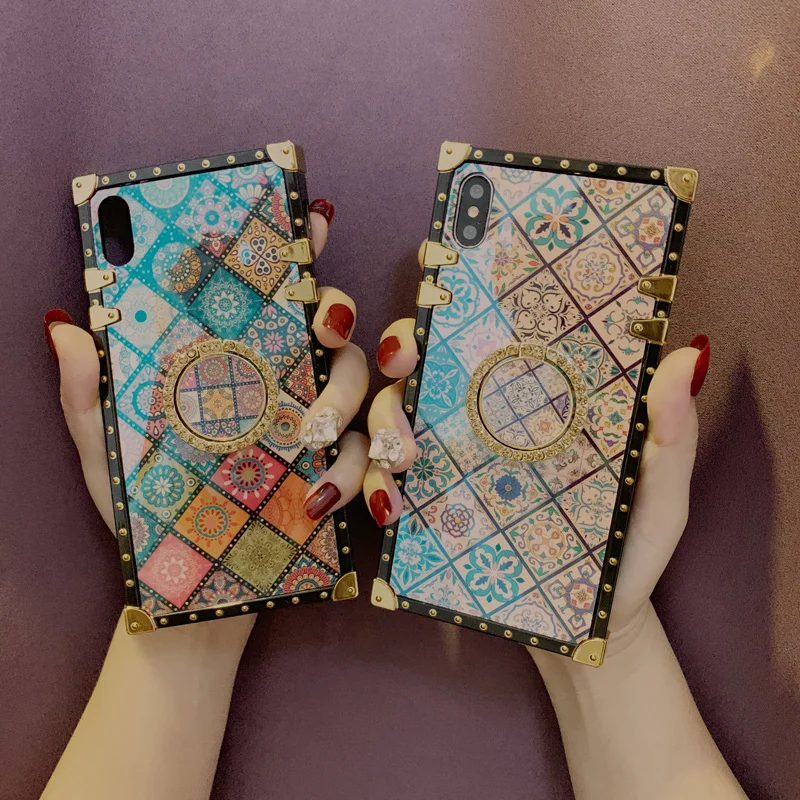 Case For iPhone Xr Xs Max Cover Blue Ray Square Rivet Chinese Style Girly Shiny Ring Stand Case For iPhone X Xs 7 8 Plus 6S Case (10)