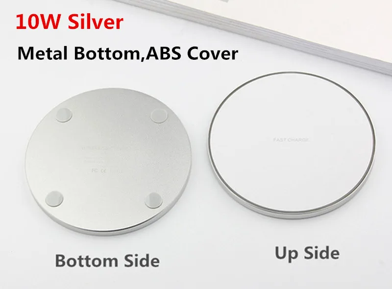 10W Silver Metal 10 Вт/7,5 Вт/5 Вт Qi Беспроводное зарядное устройство для iPhone X XS XR 8 Plus быстрая Беспроводная зарядка для samsung S8 S9 S10 Xiaomi Mi 9 зарядное устройство - Тип штекера: 10W Silver Metal