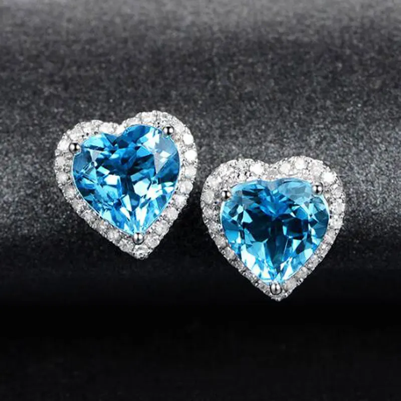 Stud earrings Кольцо Ataullah с натуральным голубым топазом, ювелирные изделия из серебра 925 пробы, модные регулируемые кольца в форме сердца для женщин RW083 - Цвет камня: Stud earrings