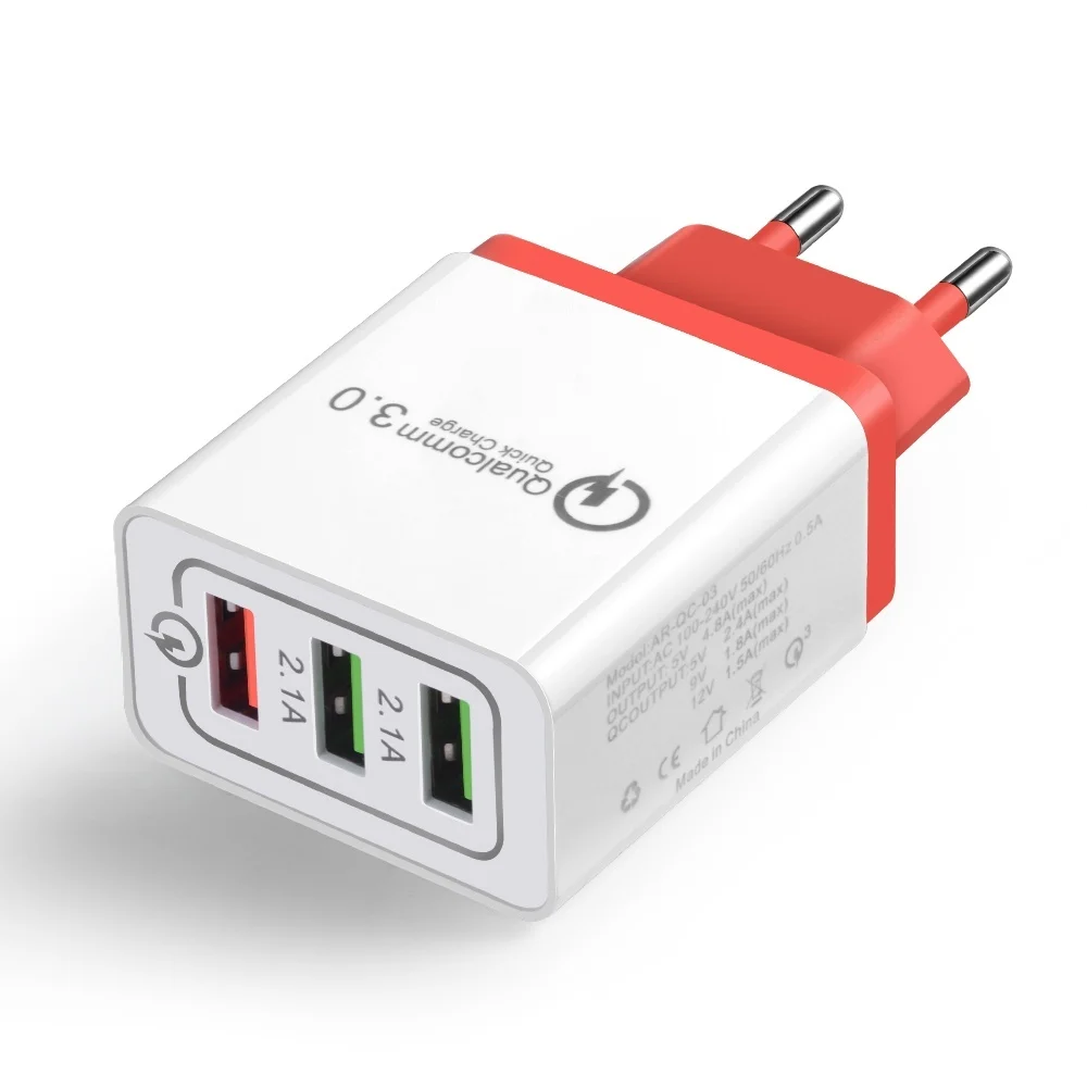 

3 in 1 Wall Charger Quick Fast Charge QC 3.0 for iPhone X iPad Samsung S9 Xiaomi 8 mi Huawei Travel Adapter Mobile Phone Charger