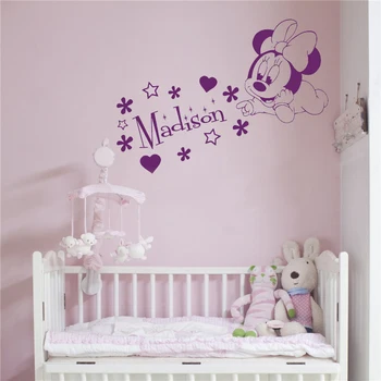 

Wall stickers for kids rooms Personalized Girl baby Name Wall Decal Minnie Mouse Vinyl Decal Sticker Nursery home decor HY103