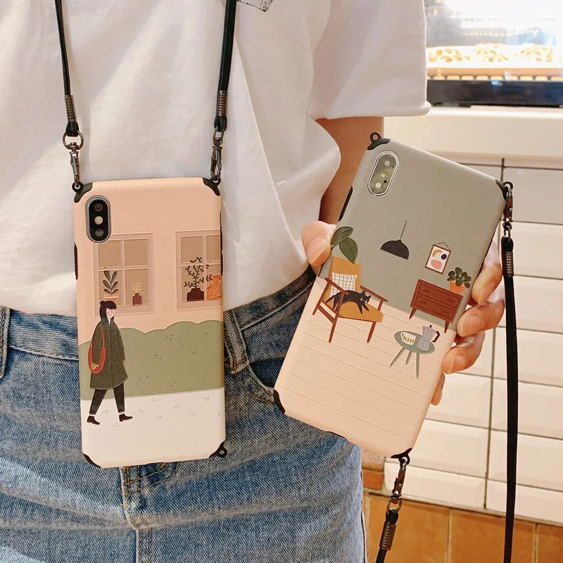 Shoulder Strap Neck Lanyard Phone Case For Huawei Honor 8x 9x Play 3 10 10i V10 20 20s 20i Pro V20 Illustration Soft TPU Cover | Мобильные